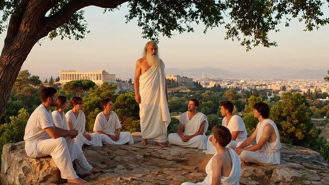 Ancient Greek philosopher teaching students