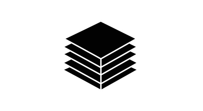Black stacked square layers icon.