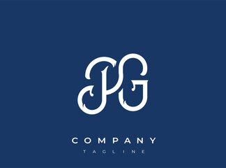 White pg company logo on blue background with tagline