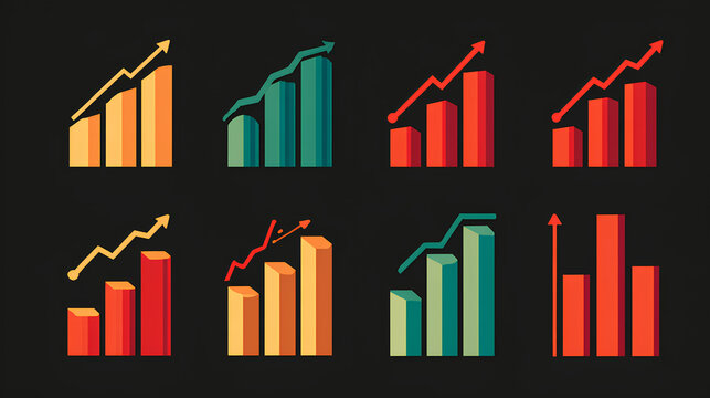 Increase and decrease icon set. Business growth and fall graph symbols. Vector illustration. Stock Vector