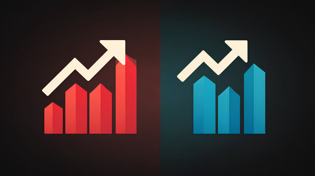 Increase and decrease icon set. Business growth and fall graph symbols. Vector illustration. Stock Vector