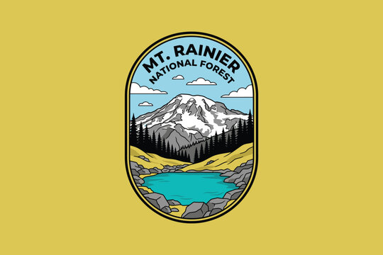 Mt Rainier National Park vintage badge vector illustration flat design nature landscape