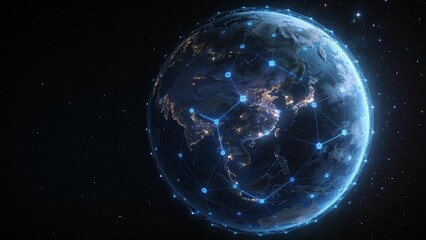 Fototapeta premium global digital network connection over planet earth at night from space