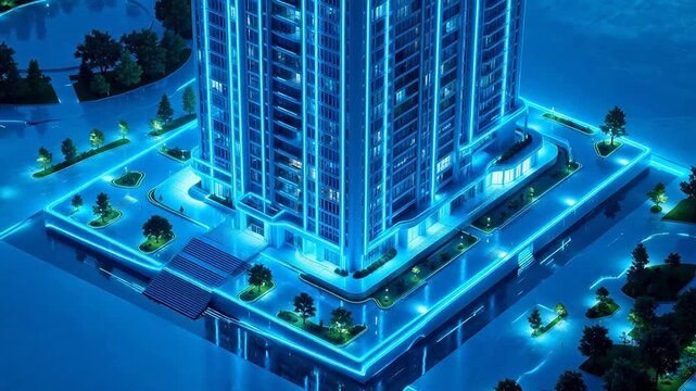 Modern highrise building at night