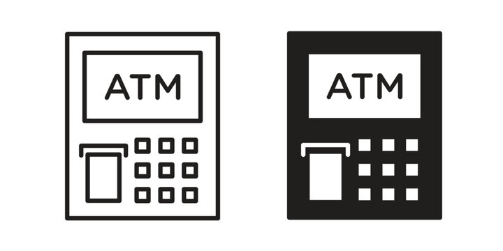Atm icon, line pictogram on white.