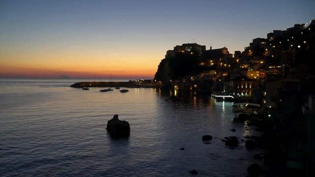 breathtaking view of Charming Coastal Village of Manarola at Dusk, Cinque Terre, Italy. Manarola, a UNESCO World Heritage site and jewel of the Italian Riviera. romantic and timeless Mediterranean sce