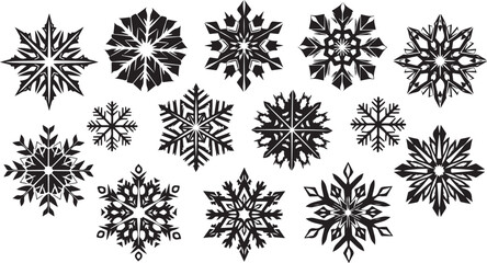 Fototapeta premium Collection of unique black snowflakes on white background