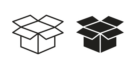 Box opened icon, line pictogram on white. © basit