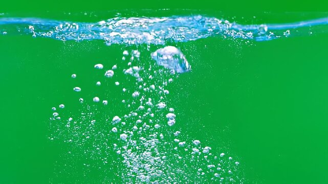 Clear Water Bubbles Poured and Rising on Green Screen