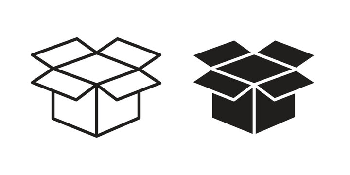 Box opened icon, line pictogram on white.