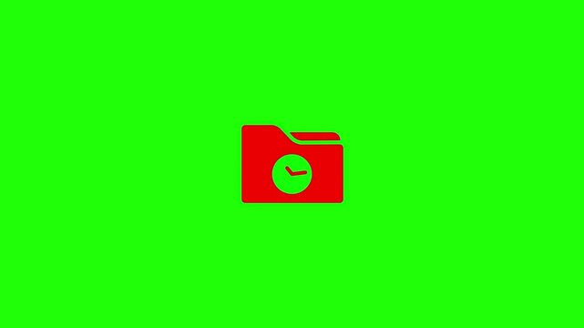 Green Screen Chroma Key Background with Red Folder and Green Clock Animation for Business and Technology Concepts
