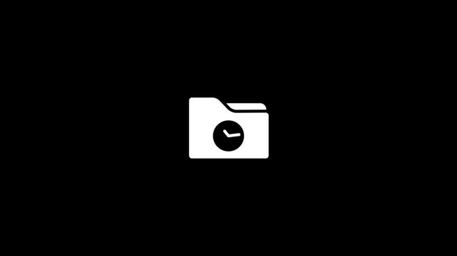 White folder with black camera symbol centered on a black background Stock animation or for digital media U I technology, and software concepts