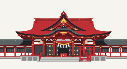 Naklejka premium Traditional Japanese Shrine Architecture, Red and Gold Pagoda Style Building