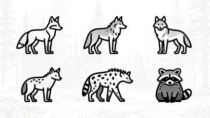 Fototapeta premium Collection of wild animal outline icons featuring zoo and safari species in minimal line style. Ideal for educational projects, children’s materials, nature themes, and modern interface graphics.