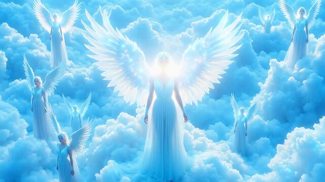 Angels in the sky with clouds