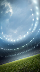Naklejka premium Angled view of football stadium. An imaginary stadium is modelled and rendered. 