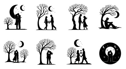 Romantic couples under the moon and trees a striking silhouette © Muskan
