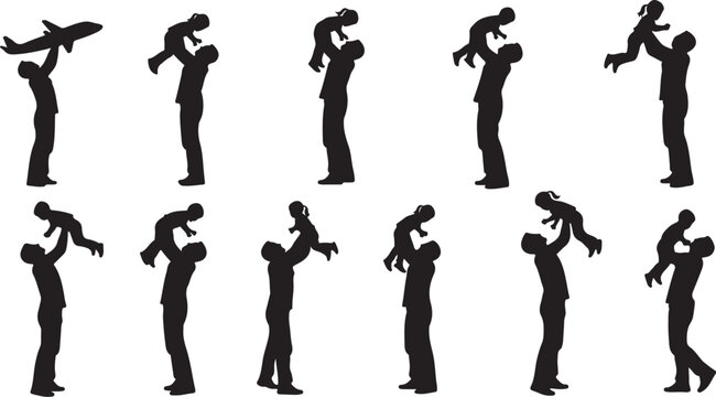 Silhouettes of people dancing in various poses together happily