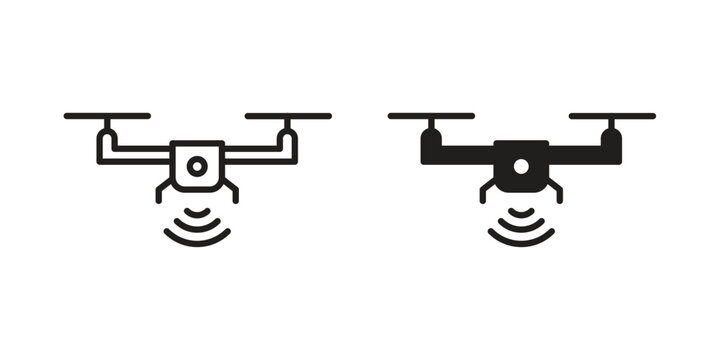 Drone icon, line pictogram on white.