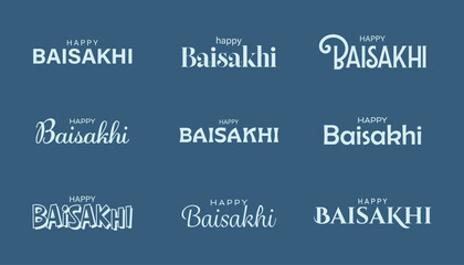 Happy Baisakhi Indian Religious festival typography design set. Happy Baisakhi text. Vector illustration. © RMAKE