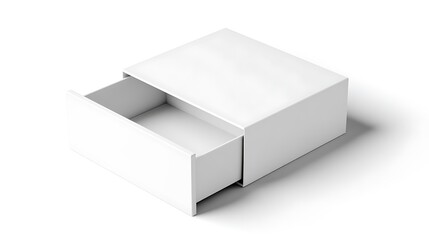 White cardboard box packaging mockup sliding drawer presentation isolated on white background.