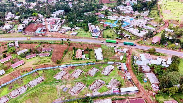 poor houses of Maseno slums kenya, rusted roof top of the poorly constructed houses of kibera slums kenya. Slums of kenya.