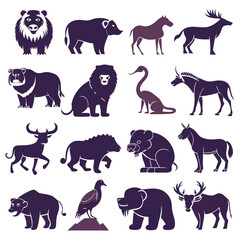 Fototapeta premium Variety of animal silhouettes, stylized flat vector graphics