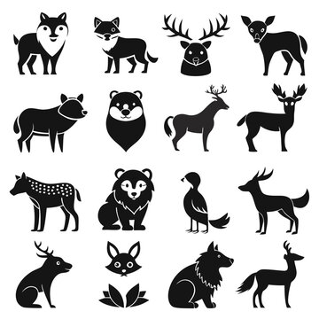 Black and White Animal Vector Silhouette Set Collection