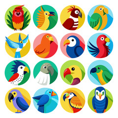 Fototapeta premium Collection of flat design birds in colorful circles