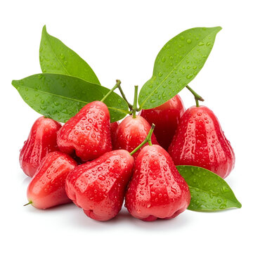Fresh Red Rose Apples with Green Leaves