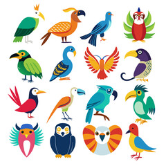 Obraz premium Colorful flat design collection of different bird species