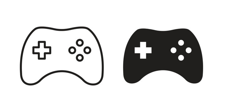Game controller icon, line pictogram on white.