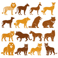 Fototapeta premium Silhouette of feline animals in orange and brown colors