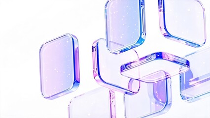 Abstract 3d glass squares floating in white space with purple blue gradient and sparkles modern digital background for technology innovation data and futuristic design concepts