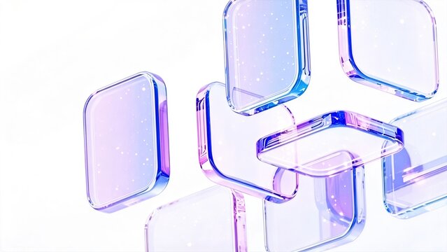 Abstract 3d glass squares floating in white space with purple blue gradient and sparkles modern digital background for technology innovation data and futuristic design concepts