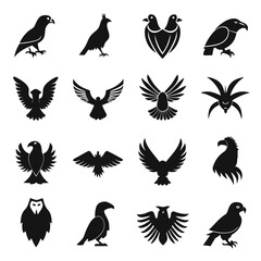 Obraz premium Collection of bird vector icons in black silhouette style