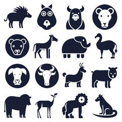 Fototapeta premium Simple vector icons showing different animals in dark color