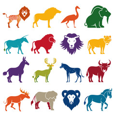 Fototapeta premium Colorful animal silhouette icons for print and web usage