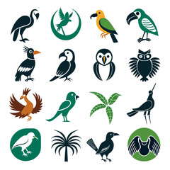 Fototapeta premium Collection of bird icons in minimalist vector style