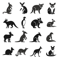Collection of stylized Australian animal icons in silhouette