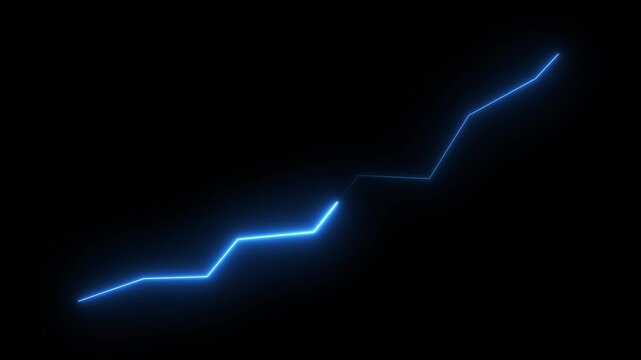 Neon Business chart icon isolated . business chart growth concept black background. Zigzag up right arrow and neon glow line