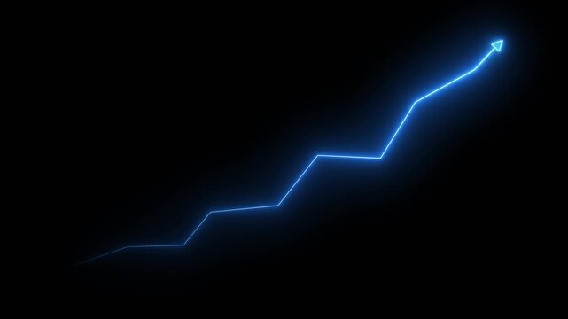 Neon Business chart icon isolated . business chart growth concept black background. Zigzag up right arrow and neon glow line