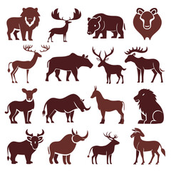 Fototapeta premium Set of brown animal icons in a minimalist design
