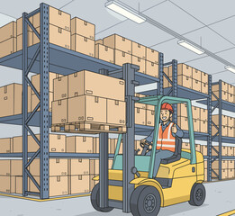 Naklejka premium Concept Vector Illustration of a Forklift Operator.