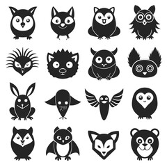 Fototapeta premium Assorted monochrome animal icon collection on white background
