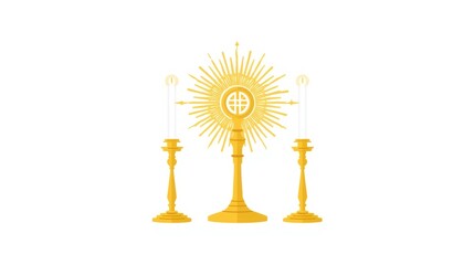 Fototapeta premium Golden religious symbol and candlesticks icon