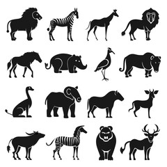 Obraz premium Stylized black silhouette depictions of diverse wildlife animals