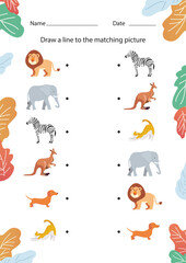 Fototapeta premium Animal Matching game Educational Sheet