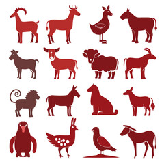 Fototapeta premium Stylized Animal Illustrations in a Bold, Monochromatic Color Palette