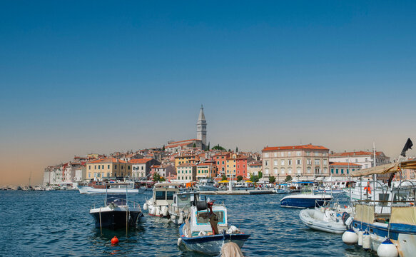 the boats in front of the beautiful Rovinj, one of the beauties of Istria